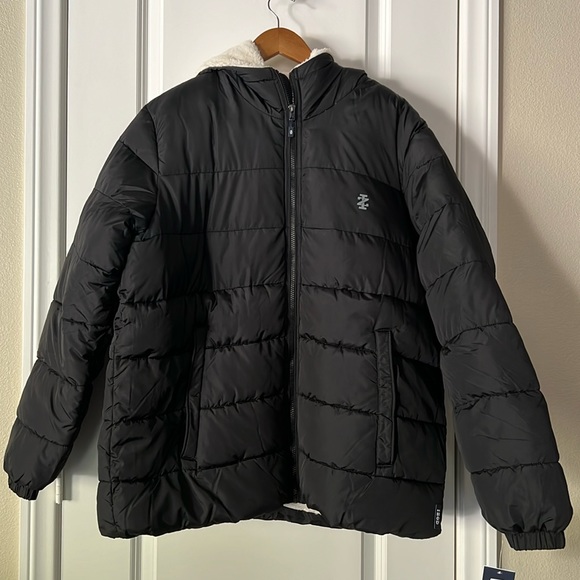 IZOD Black Puffer Jacket with Sherpa Lining NWT - Picture 3 of 10